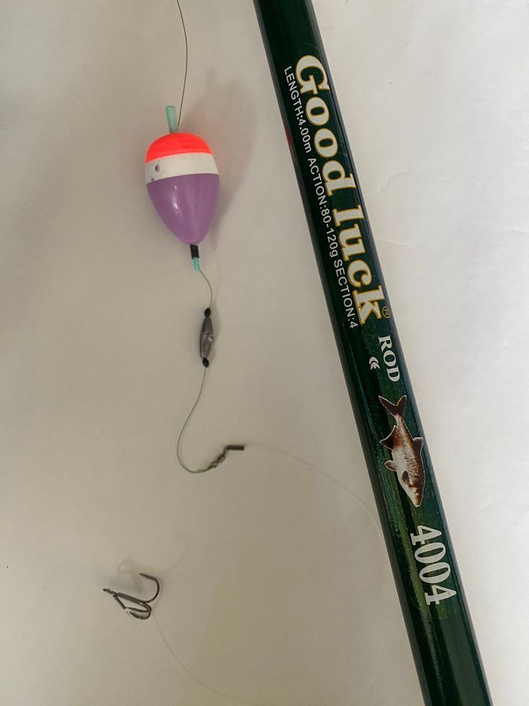 GOOD LUCK Fiberglass Rod with Guides, 4 m, Test 80&ndash;120 g, Fully Rigged for Pike and Perch Fishing with Live Bait