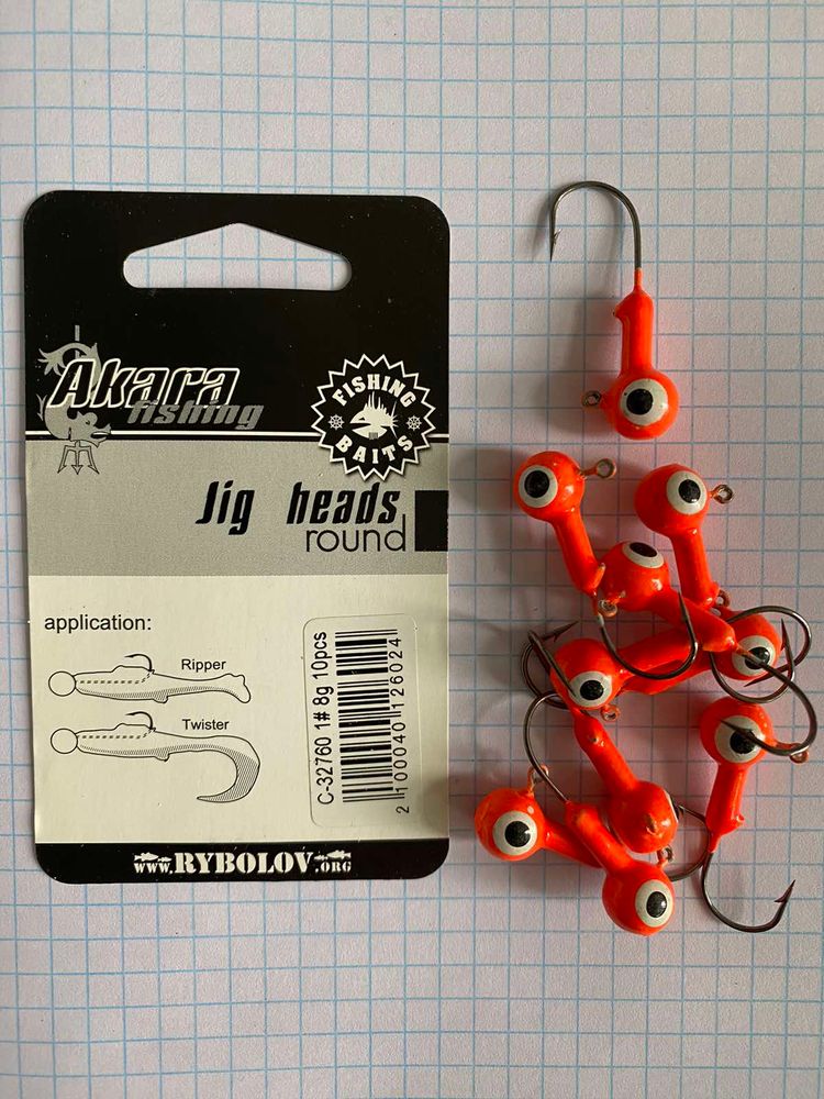 AKARA Jig Head 1 weight 8 grams C-32760 Colour ORANGE - 1 package of 10 pieces