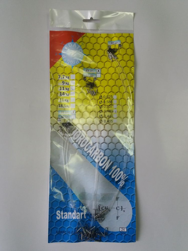 Fishing Wire Fluorocarbon 1 package of 24 pieces 8 pieces - 20 cm 8 pieces - 25 cm 8 pieces - 30 cm test 11 kg