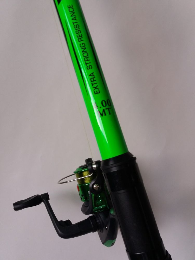 Fiberglass Fishing Rod with Guides 4 meters Test 20-40 grams (Reel SY200) Rigged and Ready (GREEN)