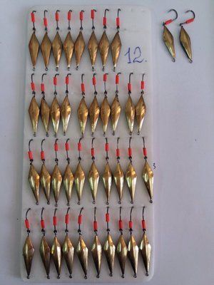 Ice Fishing Spoon with Hanging Treble Hook No. 12 GOLD Colour