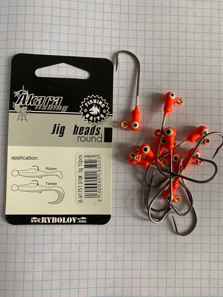 AKARA Jig Head 2/0 weight 3 grams B-91751 Colour ORANGE - 1 package of 10 pieces