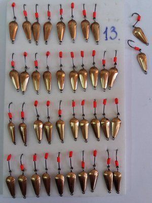 Ice Fishing Spoon with Hanging Treble Hook No. 13 GOLD Colour