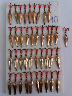 Ice Fishing Spoon with Hanging Treble Hook No. 10 GOLD Colour