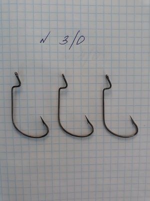 Offset Hooks No. 3/0 Made in South Korea - 1 package of 3 pieces